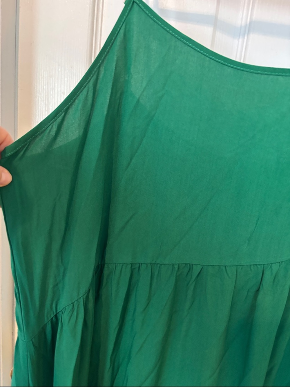 Green Maxi Slip Dress - Sleeveless Summer Dress. Asymmetrical tiered. Size XL - Picture 2 of 6